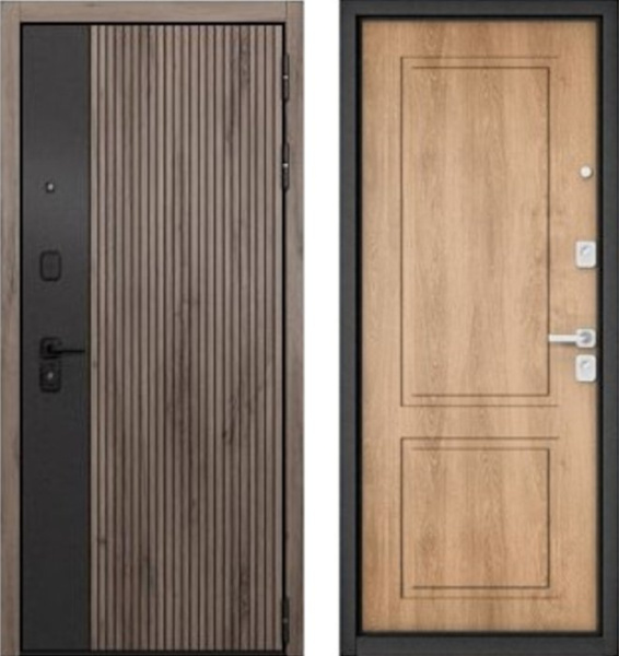 Входная дверь МАСТИНО CITY PRIME 401 Дуб галифакс грей + черный матовый / D-1 Дуб шале натуральный