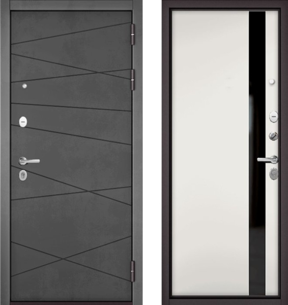 Входная дверь МАСТИНО TRUST MASS 130 Бетон темный / Si-3 Белый матовый + Lakobel Black
