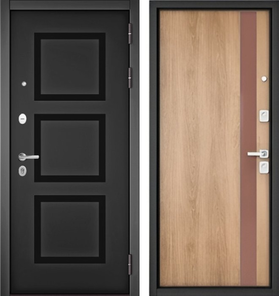 Входная дверь МАСТИНО TRUST MASS 192 Черный матовый / Si-3 Дуб шале натуральный + Matelac Silver Bronze