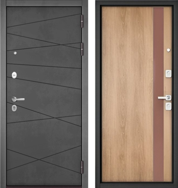 Входная дверь МАСТИНО TRUST MASS 130 Бетон темный / Si-3 Дуб шале натуральный + Matelac Silver Bronze