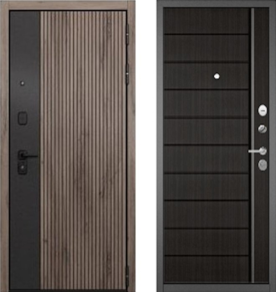 Входная дверь МАСТИНО CITY PRIME 401 Дуб галифакс грей + черный матовый / 136 Шоколад ларче