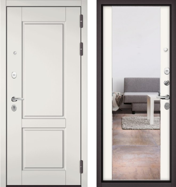 Входная дверь МАСТИНО TRUST MASS 1 Белый матовый / 164 (зеркало) Белый матовый